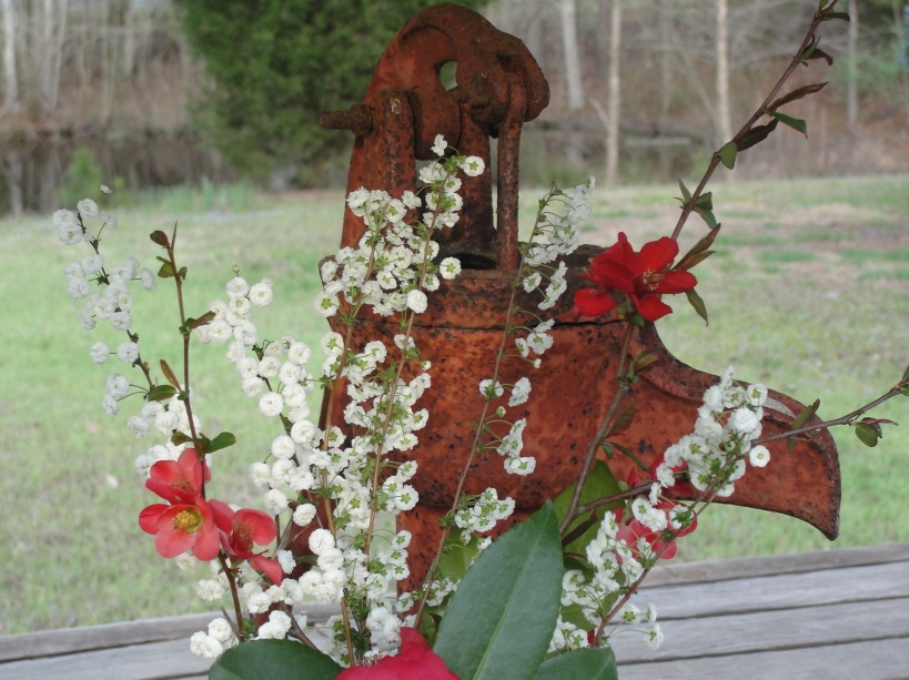 Spring Blossoms and a Rusty Pump, (c)2012 Joni Beach.