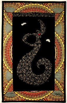 Flamenco Swirl #3, 13 1/4" x 21", metallic on cotton, © 2014 Joni Beach. Pieced, reverse applique, threadpainting, and free-motion quilting.