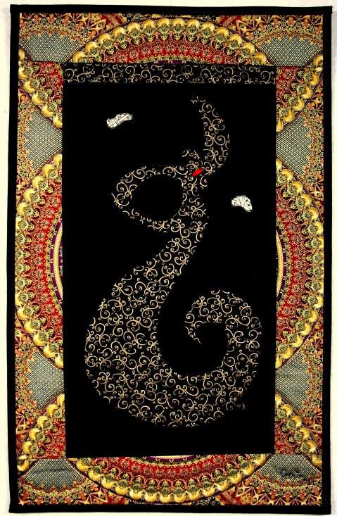 Flamenco Swirl #3, 13 1/4" x 21", rayon and metallic on cotton, © 2014 Joni Beach.
